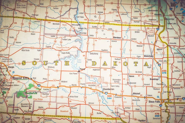 Stato Del Dakota Del Sud Sulla Mappa — Foto Stock