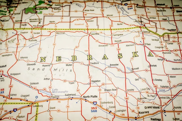 Estado Nebraska Mapa — Fotografia de Stock