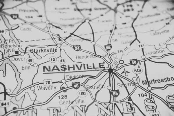 Nashville Sullo Sfondo Della Mappa Degli Stati Uniti — Foto Stock