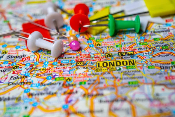 London on map of Europe background