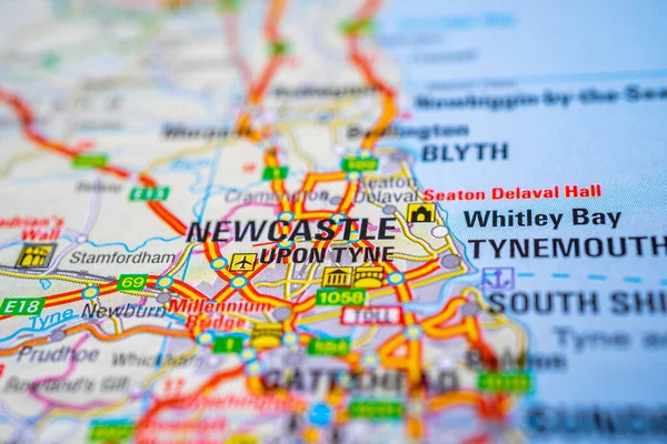 Newcastle on a map of Europe background