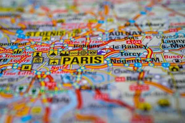 Paris on map of Europe background