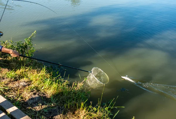 Pesca Sul Lago Riposo Fuori Città — Foto Stock