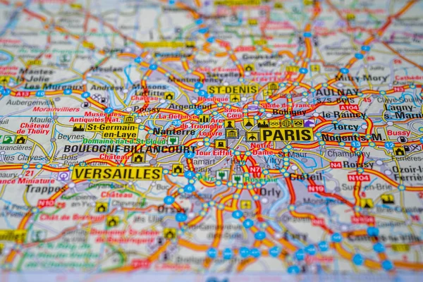 Paris on map of Europe background