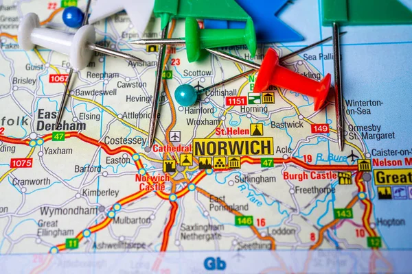 Norwich Inglaterra Mapa Europa — Foto de Stock