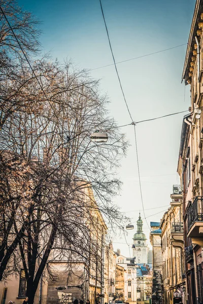 Wspaniała Zima Architektura Ulice Lwowa — Zdjęcie stockowe