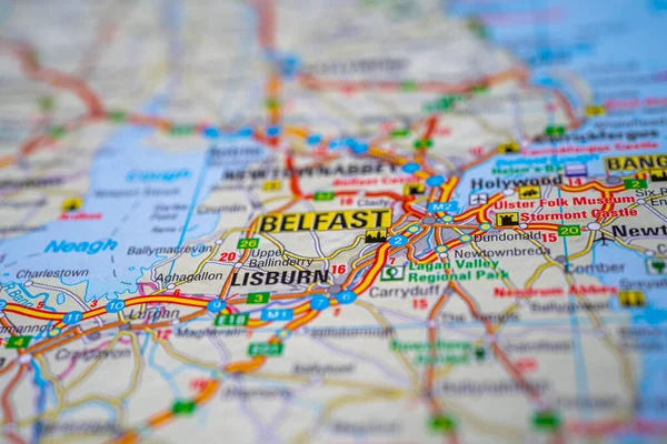 Belfast Karta Över Europa Bakgrund Royaltyfria Stockfoton