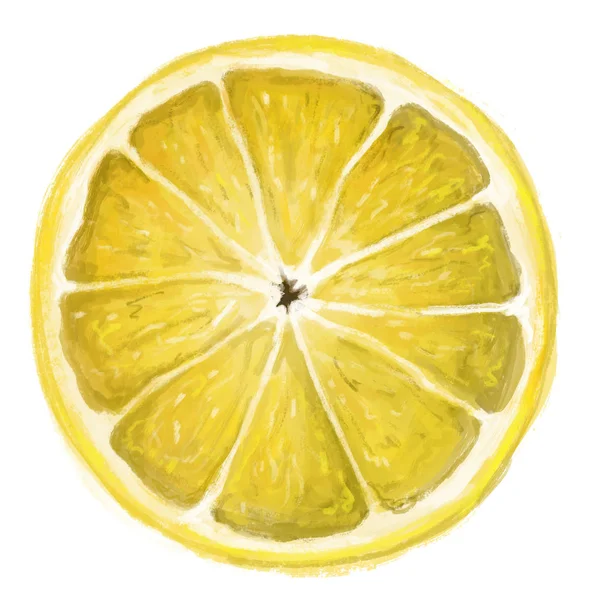 Beyaz Arka Plan Üzerinde Bir Izole Çizilmiş Limon Dilimi — Stok fotoğraf