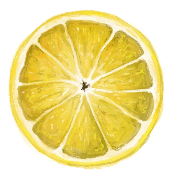 Beyaz arka plan üzerinde bir izole el çizilmiş limon dilimi