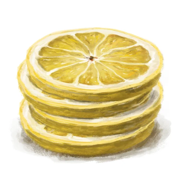 Beyaz arka plan üzerinde dört limon dilimleri yığını