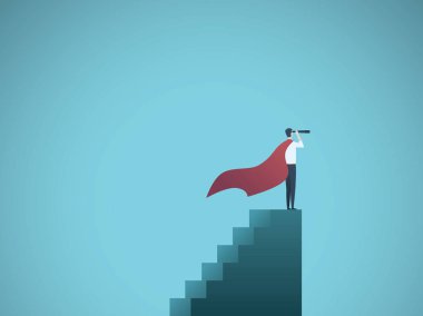 İşadamı süper kahraman vektör kavram olarak giyinmiş. Güç, kuvvet, liderlik, başarı, vizyon sembolü.
