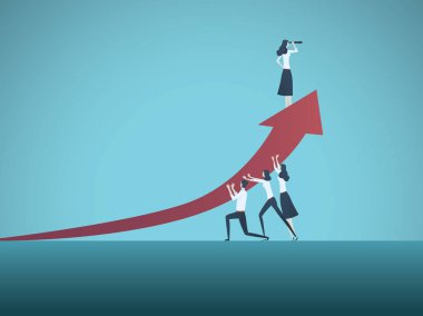 İş kadın lideri vektör kavramı. Hareketi, kadın iş, kurtuluşu, başarı, liderlik, vizyon kez sembolü.