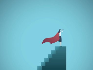 İş kadın süper kahraman lider vektör kavramı. Liderlik, başarı, hırs, başarı, başarılı kadın sembolü.