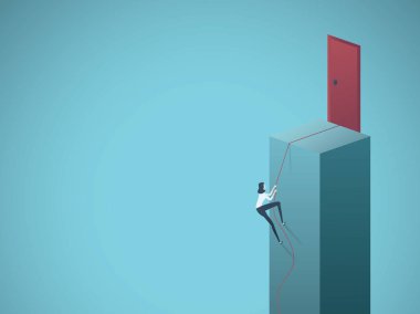 İş motivasyon ve hırs vektör kavramı. Kapı kadar tırmanma işkadını. Başarı, belirlenmesi ve gol sembolü.