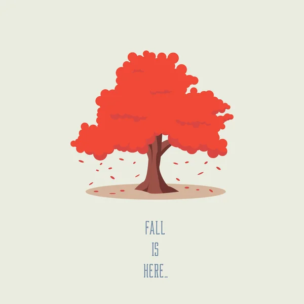 Tree in fall or autumn vector landscape. Seasonal symbol with leaves falling, beautiful cartoon artwork. — Stock Vector
