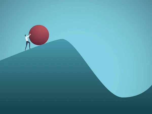 사업 추진 Sisyphus의 볼 더 오르막 벡터 개념입니다. 어려운 일, 헛된 노력, 힘, 투쟁, 하지만 동기 부여도 도전과 야망의 상징. — 스톡 벡터