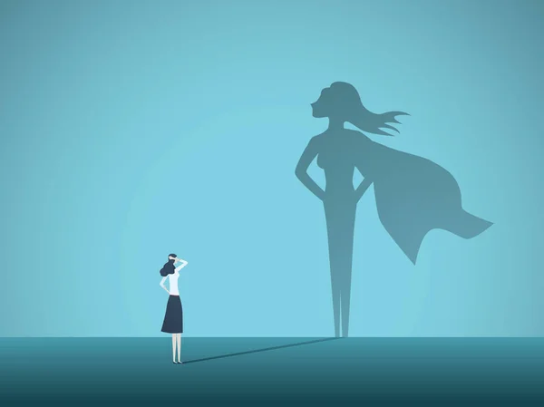 Geschäftsfrau mit Superhelden-Schattenvektorkonzept. unternehmerisches Symbol für Emanzipation, Ehrgeiz, Erfolg, Motivation, Führung, Mut und Herausforderung. — Stockvektor