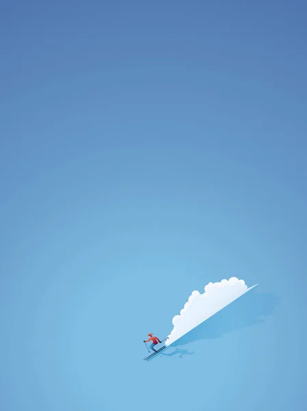 滑雪海报或横幅矢量概念。现代平面设计中的滑雪者正在走下坡路。Miminalist 艺术风格. — 图库矢量图片