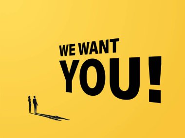 Minimalist tasarım ve büyük harfler tipografi ile poster vektör şablonu kiralama. İşler, kariyer, boş pozisyon ve işe alım reklam ve promosyon.