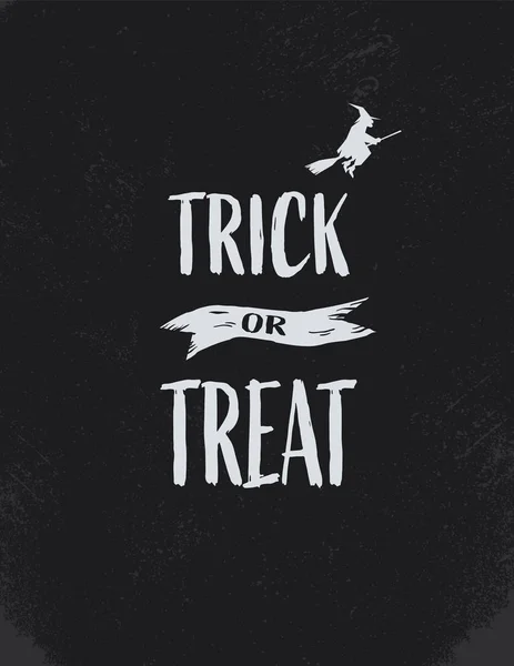 Halloweenská pohlednice s předložkou na přání a s letící na koštěti. Pozvánka na večírek, trik nebo zpracování zprávy. — Stockový vektor