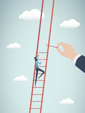 İş kadını kariyerinin önündeki engeller, merdivenden inen adımlar. Kadın işçilere iş yerinde cinsiyet veya cinsiyet ayrımcılığı