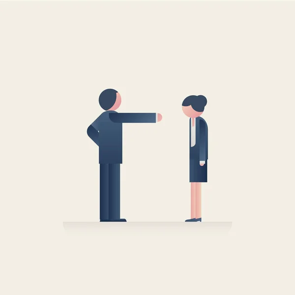 Male boss scolding or reprimanding female worker. Symbol of gender inequality, discrimination, man domination. — Stock Vector