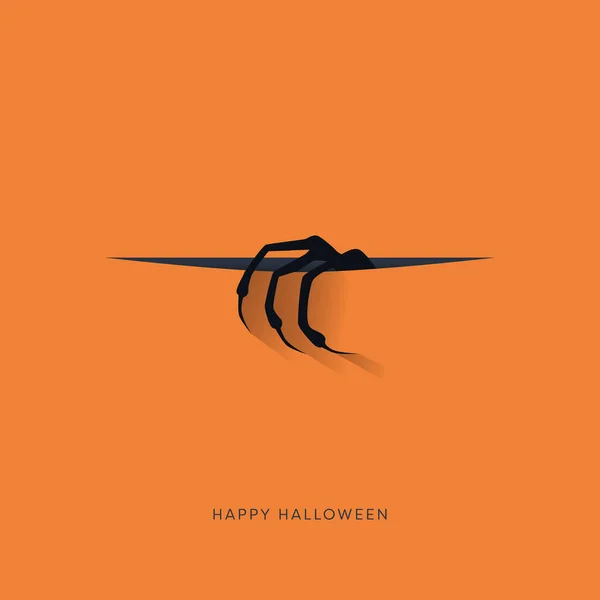 Grappig en eng Halloween partij uitnodiging of kaart vector sjabloon met monster hand komt uit de achtergrond. — Stockvector