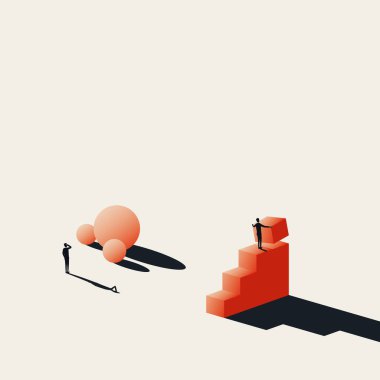 Büyümenin, başarının, hırsının ve başarının sembolü olarak iş adamı inşa adımları ile iş çözüm vektörü kavramı.