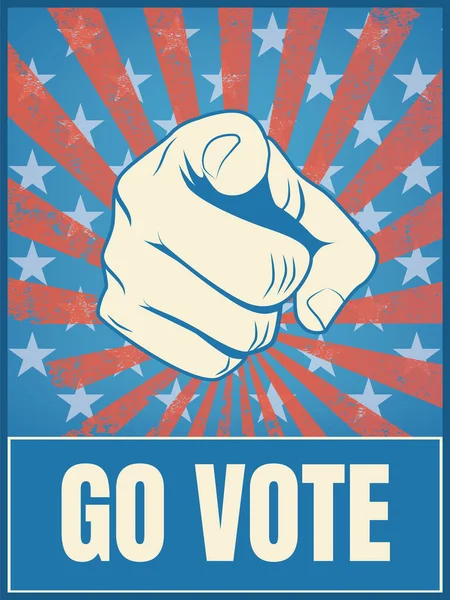 Eleição presidencial americana 2020 modelo de cartaz de campanha. Mão apontando, ir votar mensagem, folheto motivacional. — Vetor de Stock