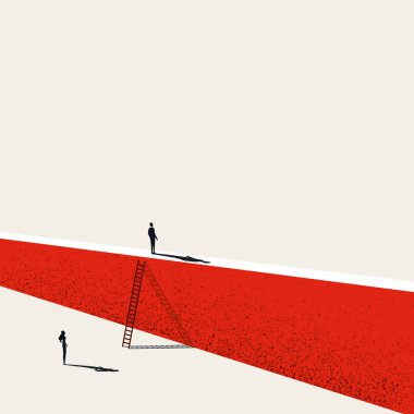 Kadın ve erkek için eşit olmayan fırsatlar sunan iş eşitsizliği vektör sembolü. Duvardaki merdivendeki ilk adam..