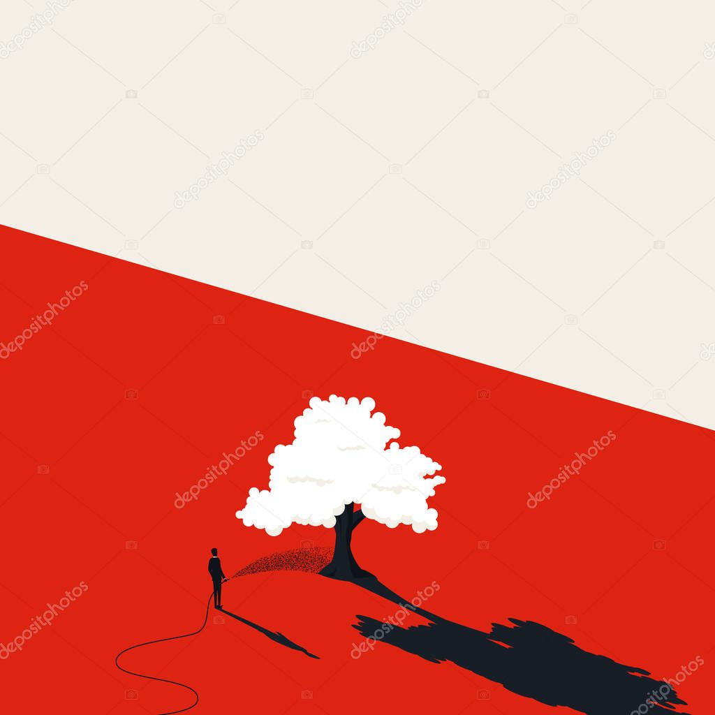 Business growth vector concept background with businessman watering tree. Money investment, finance consulting symbol.