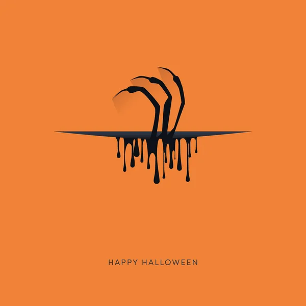 Invitación vectorial fiesta de Halloween con la mano monstruo que llega fuera de la brecha con gotas de sangre. Símbolo de fiesta, horror. — Vector de stock