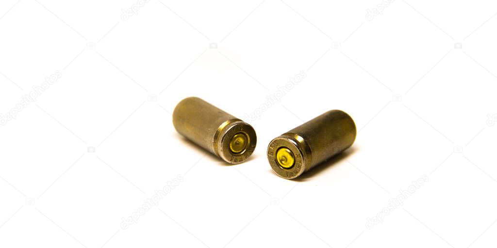 Brass bullet shells, 38 size for revolver handgun, studio shot