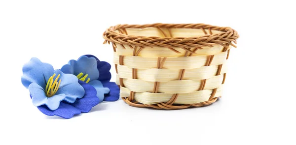 Beautiful Small Wicker Basket Decorative Flowers Beautiful Composition Boron Harvest — Stock Photo, Image