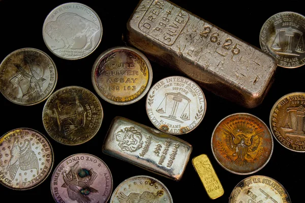 Silver Gold Bullion Bars Rounds Precious Metals — Stock Photo, Image