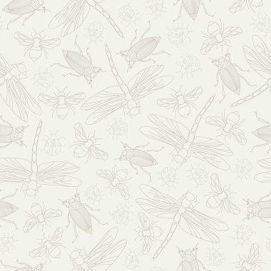 Bej Dikişsiz Tekrar Desen Vektör Kahverengi Bugs Böcekler