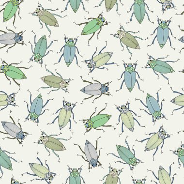Vektör Yeşil Kahverengi Mavi Böcekler Bej Dikişsiz Tekrar Desen Böcekler