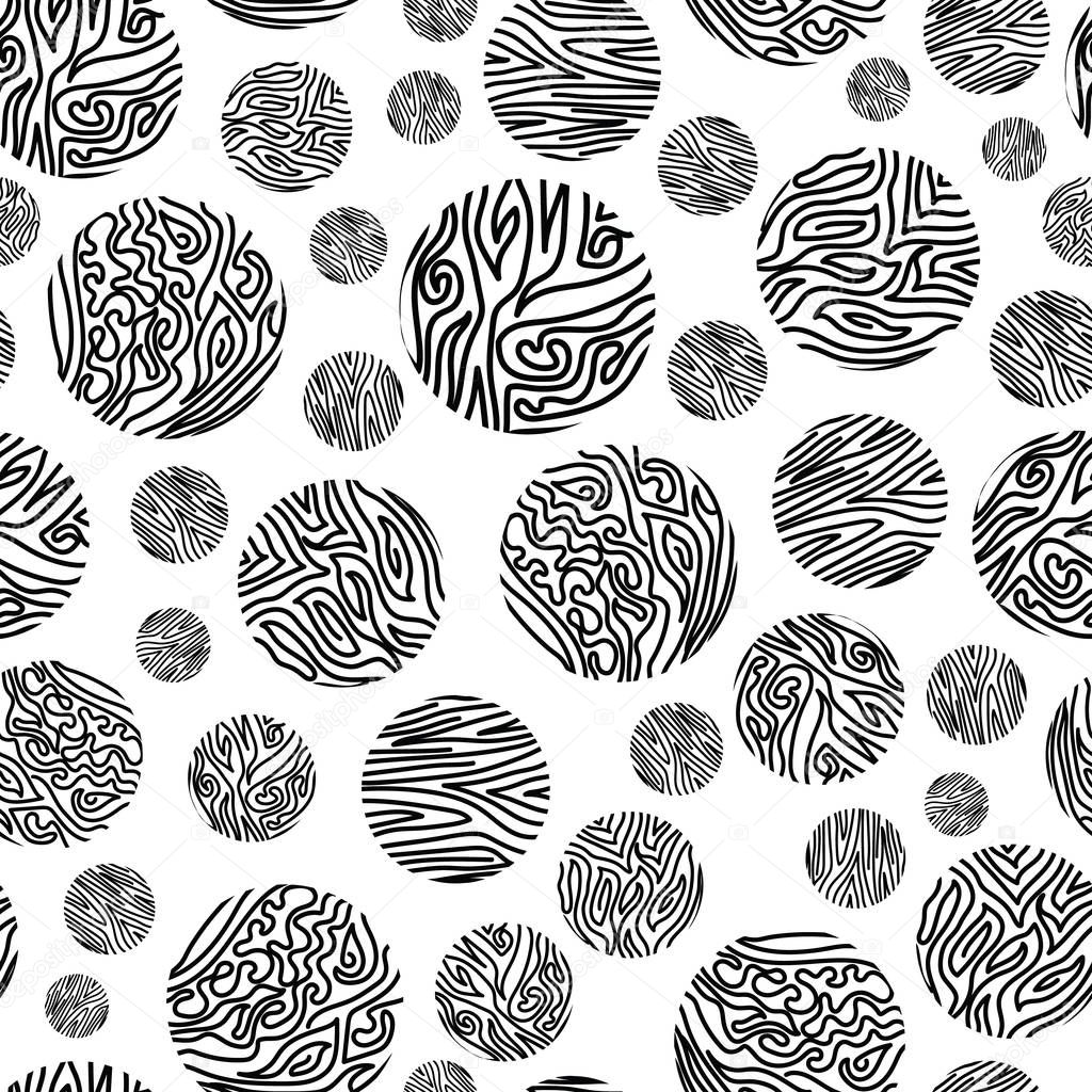 Vector Black Abstract Circles on White Seamless Repeat Pattern