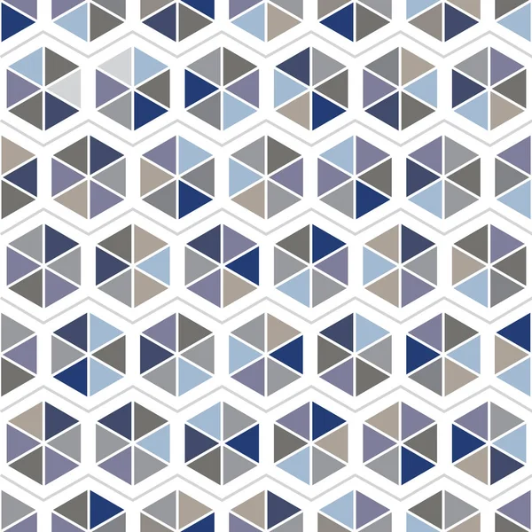 Vector azul marrón beige gris púrpura triángulos hexágonos sin costura patrón de repetición — Archivo Imágenes Vectoriales