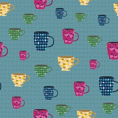 Vektör Mavi Yeşil Pembe Sarı Bardak Kupalar Teal Dikişsiz Tekrar Desen