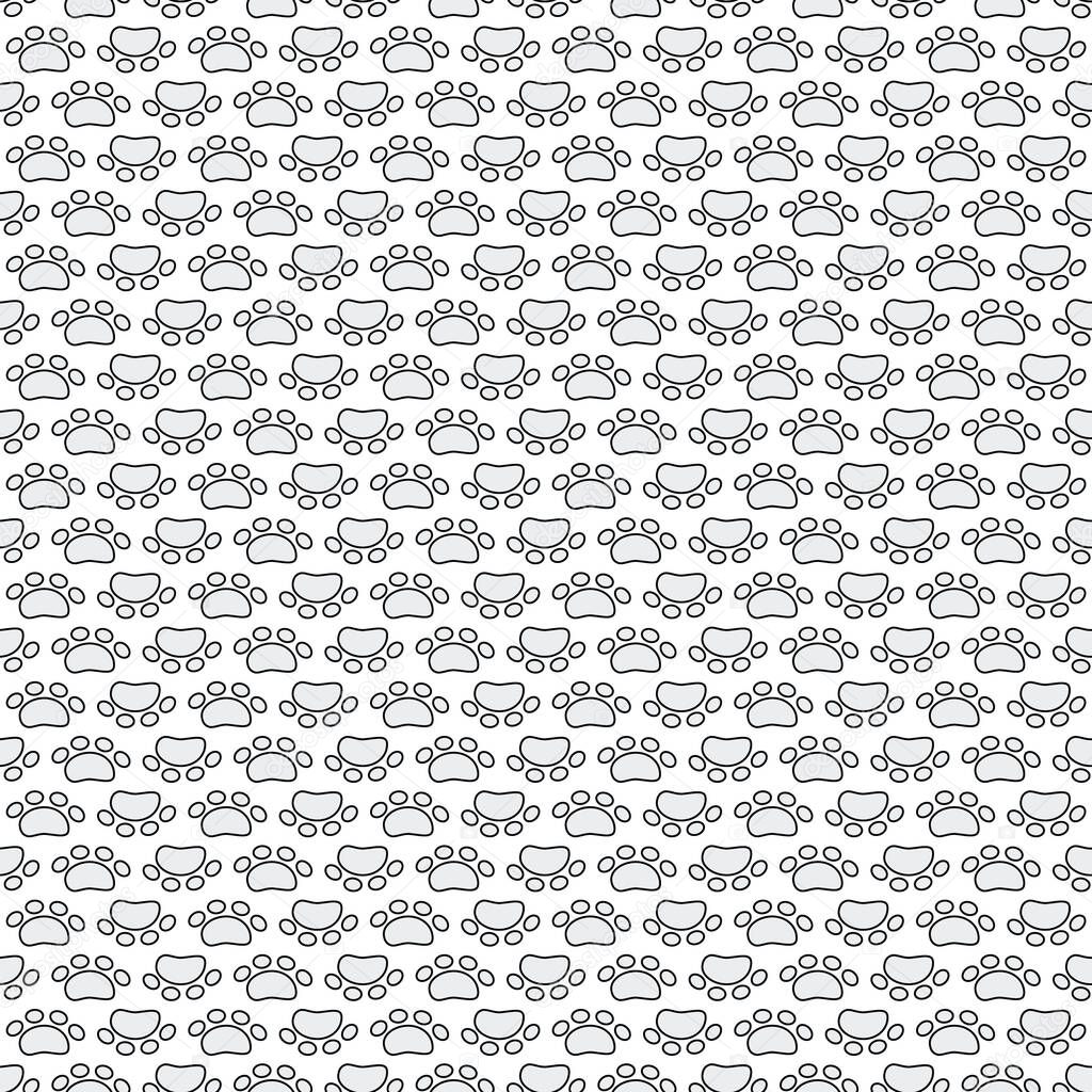 Vector Gray Paw Prints on White Background Seamless Repeat Pattern