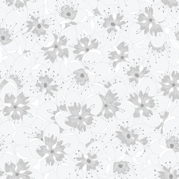 Vector superposición de flores blancas grises sobre fondo blanco patrón de repetición sin costuras. Fondo para textiles, tarjetas, fabricación, fondos de pantalla, impresión, envoltura de regalo y scrapbooking . — Archivo Imágenes Vectoriales