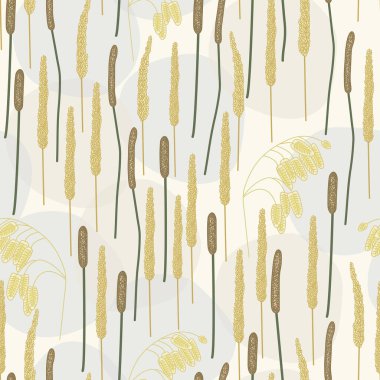 Bej Gri Arkaplanda Kahverengi Çimen Bitkileri Kusursuz Tekrarı. Tekstil, kartlar, imalat, duvar kağıtları, baskı, hediye paketi ve yapıştırma kitabı için arkaplan.