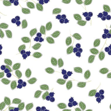 Beyaz Arkaplanda Yaprakları Olan Vektör Yabanmersini Bitkileri Kusursuz Tekrarlama Kalıbı. Tekstil, kartlar, imalat, duvar kağıtları, baskı, hediye paketi ve yapıştırma kitabı için arkaplan.