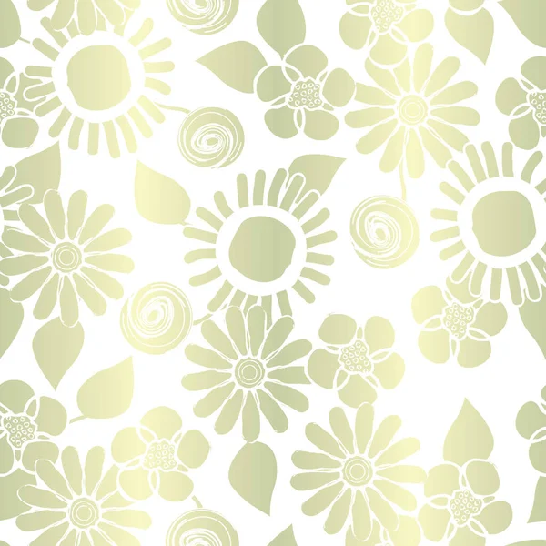 Vector Blume Silhouetten in Grün Gelb Ombre auf weißem Hintergrund Nahtlose Wiederholung Muster. Hintergrund für Textilien, Karten, Fertigung, Tapeten, Druck, Geschenkpapier und Scrapbooking. — Stockvektor