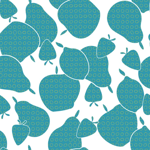 Vector Obst Äpfel Birnen Erdbeeren Zitronen in Blau auf weißen nahtlosen Wiederholungsmuster. Hintergrund für Textilien, Karten, Fertigung, Tapeten, Druck, Geschenkpapier und Scrapbooking. — Stockvektor