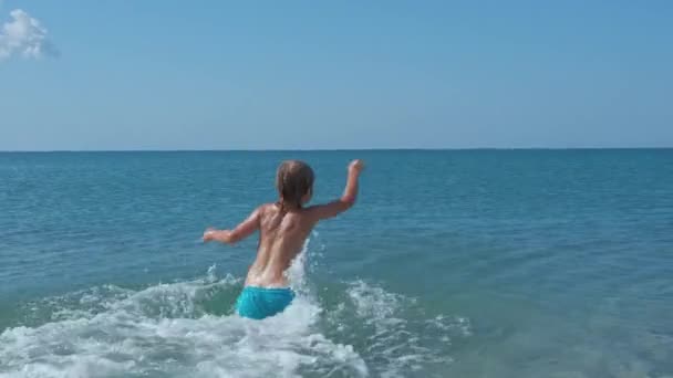A gyerekek élvezik a nyaralást a tengerparton.. — Stock videók