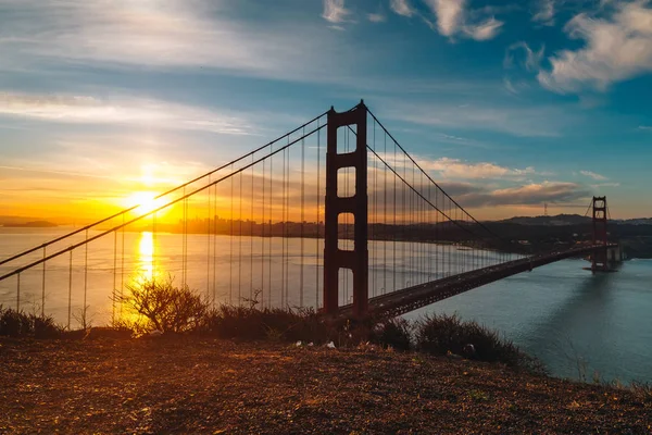 Sunrise Colorful Time Golden Gate Bridge Top View Battery Spencer — Stock Photo, Image