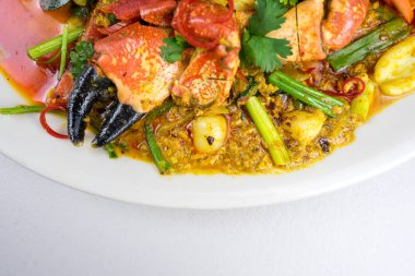 Tavada kızartılmış Yengeç köri Tayland yemekleri, deniz ürünleri