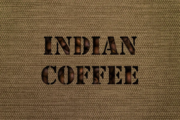 Fajták Indiai Kávé Szöveg Készült Kávébab Háttér Vászon Szövet Egy — Stock Fotó